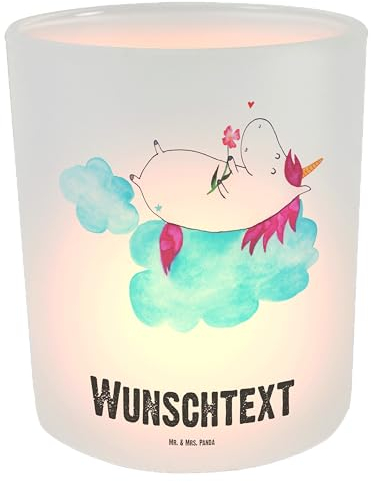 Mr. & Mrs. Panda Personalisiertes Windlicht Einhorn Verliebt - Personalisierte Geschenke, Personalisiertes Kerzenglas, Einhörner, Bedrucken, selbst