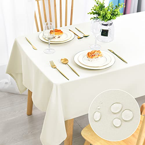 DWCN Champagner Tischdecke Fleckschutz Abwaschbar Tischwäsche Wasserdicht Tischtuch für Esszimmer, Garten, Party, Hochzeiten oder Haushalt,140x220cm