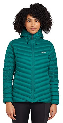 OEX Women’s Kintra Down Jacket with Wired Peak Adjustable Hood & Athletic Fit, Water-repellent, Lightweight & Packable Winter Puffer Coat (UK, Numeric, 18, Regular, Regular, Teal)