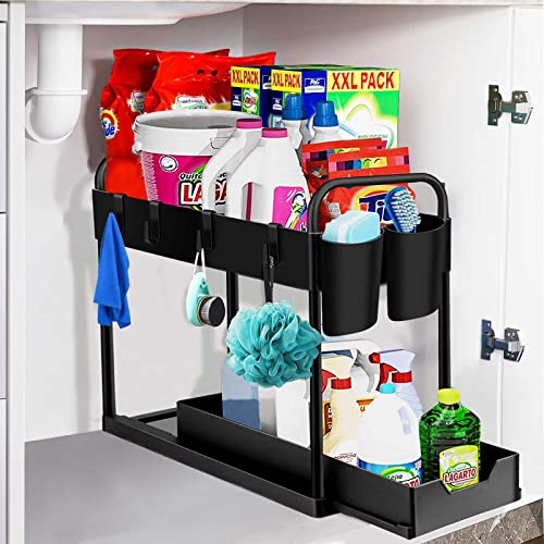 Wholede Rangement sous Evier Niveaux, Rangement et Organisation de Cuisine avec 4 Crochets et 2 Gobelet Suspendu pour Salle de Bain/Cuisine