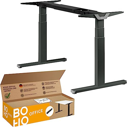 boho office® Premium Line Schreibtisch Gestell elektrisch höhenverstellbar | Galaxy Grau, Retroschalter - Made in Germany, Kollisionsschutz, stufenlos, 2 laufruhige Motoren, 3-Fach Teleskop