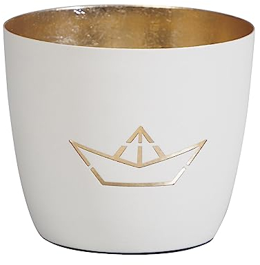 Seaside No.64 - Maritime Windlichter Baltic aus Metall mit ausgestanzten Motiven - Verschiedene Farbkombinationen für Teelichter & Stumpenkerzen in Haus und Garten (Segelschiff - weiß, Gold)