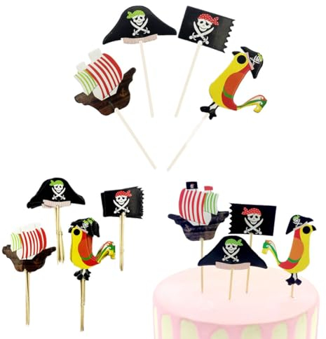 KGDUYC Piraten Tortendeko - 24Pcs für Piraten Kindergeburtstag, Piratenparty, Piraten Muffin, Piraten Kuchen Topper, Kuchendeko Geburtstag Junge, Piratenschiff Kuchen Deko