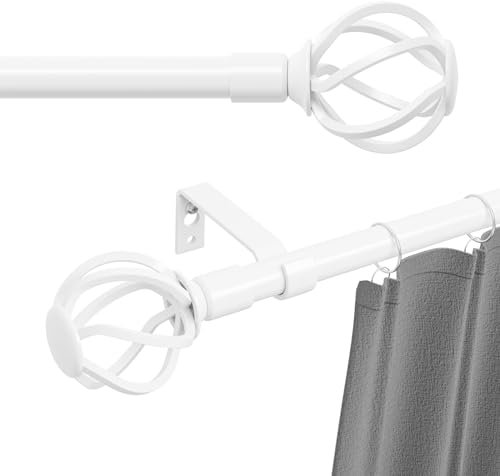 Gardinenstange Weiß 68 bis 157 cm Mit Gedrehten Käfigendstücken, Wandmontage Matt Set, Metall 16mm 1.5m Lang, für Outdoor Wetterfest