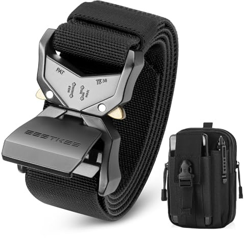 BESTKEE Taktischer Herren-Gürtel, 3,8 cm, Arbeitsgürtel, Militärstil mit Schnellverschluss-Metallschnalle, Geschenk mit taktischer Molle-Tasche
