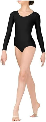 Prime fashions Body da ginnastica a maniche lunghe per ragazze, nylon brillante, vestibilità comoda, Nero , 13-14 Jahre