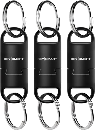 KeySmart MagConnect Pro Magnetic Key Holder for Purse, Key Chains for Car Keys - Detachable Key Ring Quick Release Keychain for Men - Mens Key Chain Rings Heavy Duty Key Ring - Black EDC (3-Pack)