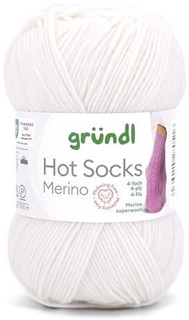 Gründl Hots Socks Merino uni, 4-fädige Sockenwolle, 50 g /200m,75% Schurwolle (Merino, superwash), 25% Polyamid,mulesing frei, Öko-tex Standard, (01 weiß)