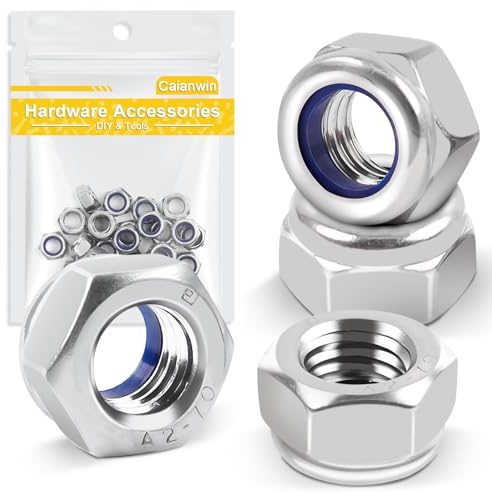Caianwin 10 Pezzi M8-1.25 mm Nylon Inserire Dadi Di Bloccaggio Esagonale DIN985 in Acciaio Inox A2 Autobloccante Dadi Per Fissaggi Di Costruzione Industriale