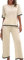 OLIPHEE Mujer Conjunto Chándal Traje De Punto Dos Piezas Casual Tejido Conjunto De Camiseta De Manga Corta Y Pantalones Conjunto De Pijama Cómodo Moda Color Sólido Verano Beige M