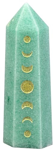 Nupuyai Aventurina Verde Columna Hexagonal de Cristal Natural de las Fases de la Luna, Punta Varita Facetada de Cuarzo, Piedra Reiki de Barra de Prisma para Meditación y Equilibrio de Chakras