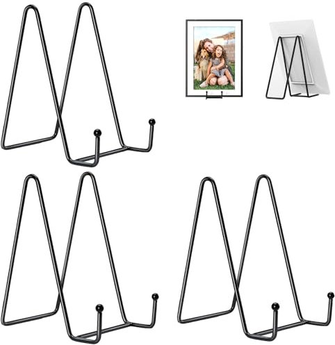 Large Plate Holder Display Stand-10 inch Tall Plate Stands for Display-Metal Picture Frame Stand - Big Tabletop Easel Stand for Decorative Plates | Platter | Book | Plaque | Tile - 3 Pack - Black