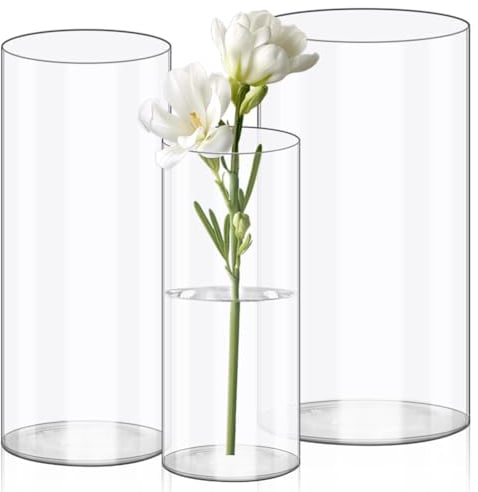 Olrla 3 vases à Fleurs en Acrylique Transparent - Vase cylindrique en Plastique incassable pour Arrangements Floraux, centres de Table de Mariage, Bricolage (20 x 10cm e 25 x 12cm e 25 x 15 cm)