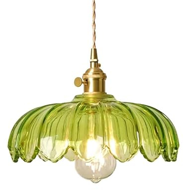 ELINKUME Glas Kronleuchter Hängeleuchten,Vintage Leuchten für Kücheninsel, Grüne Blume Anhänger Schatten Kleines Licht für Schlafzimmer Hotel Esszimmer (Ohne E27 Birne)