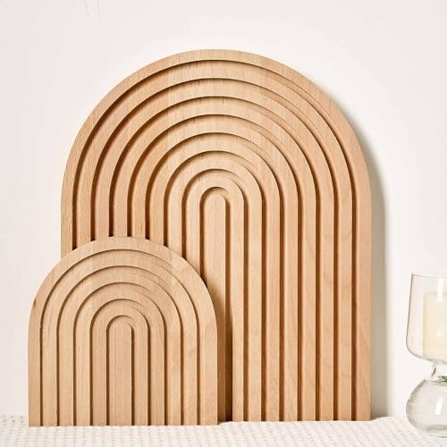 Duscdesp 2 Stück Boho Regenbogen Deko Tablett Holz Servierplatte, Kiefernholz Holzbrett Wandregal Fotoregal,Tischdeko,Dresser Zimmer Deko,Servierbrett Dekoration für Küche,Wohnzimmer,Schlafzimmer,Büro