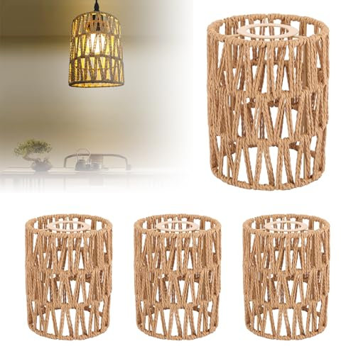 AKOLAFE 4 Stück Lampenschirm Hängelampe Lampenschirm Boho 12x12x15cm Lampenschirm Rattan Papierlampenschirm Ersatzschirm Zubehör für Stehlampe, Tischlampe, Pendelleuchten, Hängelampenschirme
