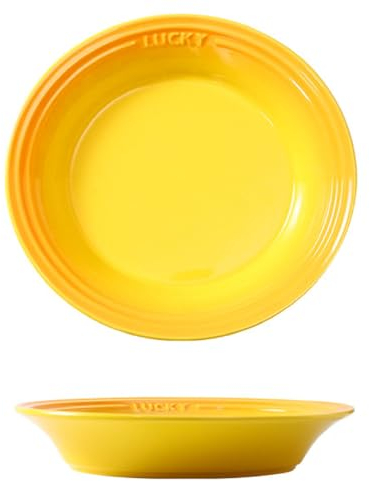 Dessertteller Bunt Porzellan Teller Suppenteller, Keramik Salatteller Kuchenteller 8 Zoll Pastateller Frühstücksteller, Küche Servierschalen Für Nudeln, Salat, Suppe, Haferflocken, Obst (Gelb)