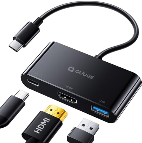 Adaptateur USB C vers HDMI 4K 3-en-1, QUUGE Multiport USB C HDMI Convertisseur, Charge Rapide PD 100W, USB 3.0, Compatible avec MacBook Air, iPad Pro, ChromeBook, Nintendo Switch, Steam Deck