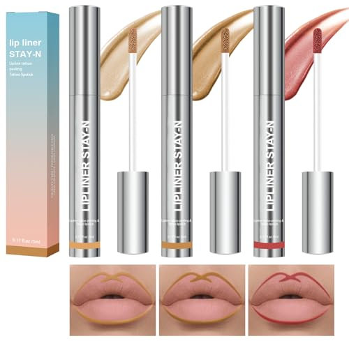3 Stück Lipliner, Lip Stain Peel Off Lipliner Tattoo, Langlebiger Abziehbarer Lip Liner, Matte Brown Lippenfleck, Hellbraun/Dunkelbraun/Burgund