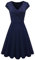 EFOFEI Women's Dress Short Sleeve Midi Casual Swing Dress Navy Blue L