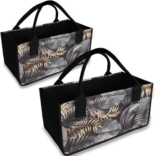 2 Stück Filztaschen Einkaufstasche Kaminholztasche Kaminholzkorb Filz Zeitungsständer Zeitungskorb (Blume - Braun)