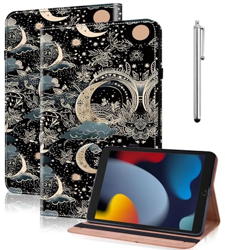 GLANDOTU Case for iPad 9th/8th/7th Generation (2021/2020/2019 Model, 10.2 inch) (Auto Sleep/Wake),Multi-View Slim Patterned Tablet Cover with Stand for 10.2 inch iPad Case - Moon