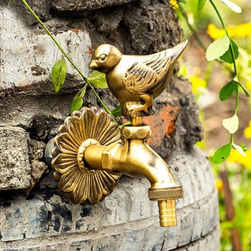 DKPLOE Wasserhahn Garten Vintage Wasserhahn Wand Wasserhahn Geeignet für Gartenbewässerung Autowaschen Baden von Haustieren(Golden Bird)