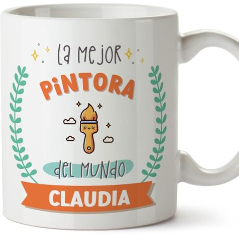 MUGFFINS Tazas Personalizadas para PINTORA mujer - En Español - Mejor del mundo - Con dibujo - 11 oz / 330 ml - Regalo Personalizable original y divertido