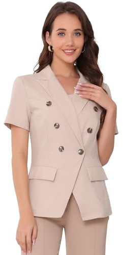 Allegra K Veste Blazer en Lin Femme Blazer à Manches Courtes Blazer de Travail Col Croisé pour Bureau Veste Légère Rose Clair S
