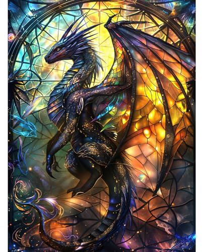 RICUVED Bricolage Dragon Diamond Painting,5D DIY Diamant Painting Kit Complet, Animaux Peinture Diamant Artisanat Strass Painting pour Adultes, Enfants, Décoration Intérieur 30x40cm