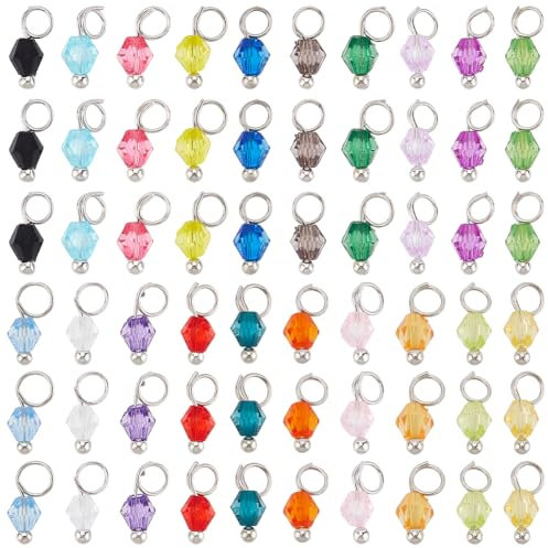 PH PandaHall 100 dijes colgantes de cristal de 20 colores, cuentas de cristal de 4 mm, cuentas de cristal bicónicas pequeñas para hacer pendientes, collares, pulseras, joyas