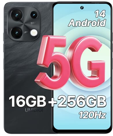 UMIDIGI Note 100 5G Smartphone, Android 14 Telefono Cellulare, 6.8 HD+ 120Hz Cellulare, 16GB+256GB/TF 1TB, Dual SIM 5G Telefono Android, 50MP+16MP Telecamera/5000mAh/Face ID/GPS/OTG