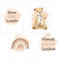 4er Set Baby DIN A4 Bilder mit Gepard, Regenbogen und Sprüchen, Poster mit Tiermotiv für Babyzimmer, 200g/m² Papier, Kinderzimmer Wanddeko, für Bilderrahmen, Dekoration für Jungen & Mädchen, Sand