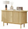 Credenza retrò, moderna in legno, con ante scorrevoli e gambe in legno di pino, armadio da 138 cm, con ripiani regolabili per sala da pranzo, cucina, corridoio (rovere chiaro)