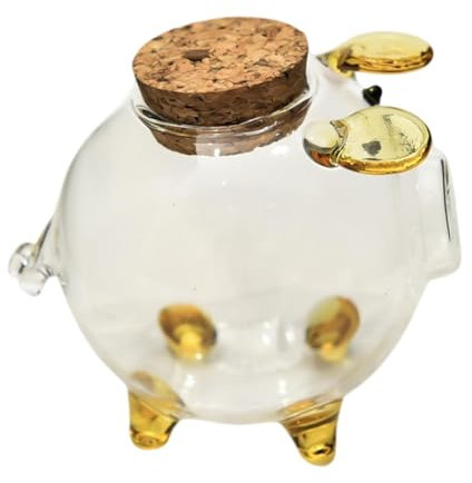 F Fityle Clear Glass Pig Piggy Bank Saving Money Box Birthday Gift Tabletop Decoration Animal Statue Small Bottle Ornament Money Bank