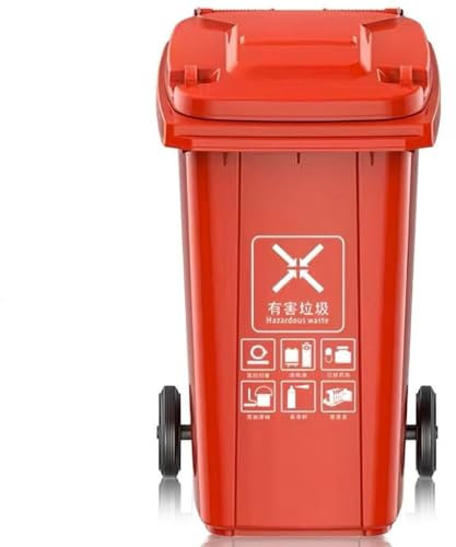 Heavy Duty Wheelie Bin, Weatherproof Outdoor Trash Can with Lid, Plastic Waste Bin for Patio, Deck or Garage, Industrial Strength, Red, 240 Litre