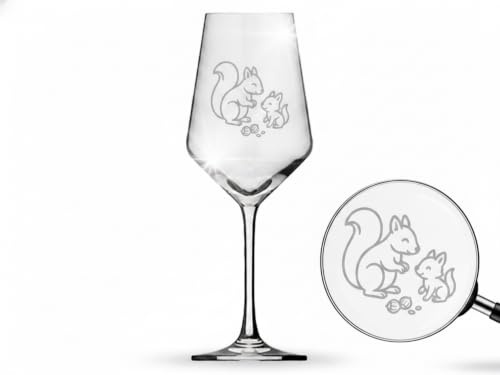 eXODA Weinglas Eichhörnchen Gravur 350ml spülmaschinenfest Design | Füllmenge 350 ml, spülmaschinenfest, Eichhörnchen-Design, Höhe 21 cm, Durchmesser 8 cm, unterstützt soziale Projekte