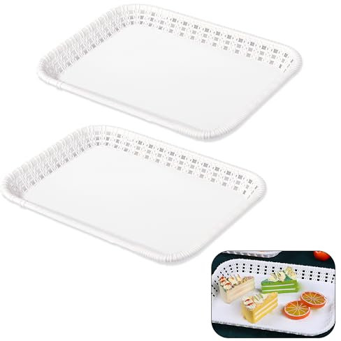 2PCS White Dessert Trays for Party, Elegant Plastic Serving Trays Party Plates Durable White Dinner Plates, Reusable Serving Platters for Buffets, Cake, Snack, Veggie, Fruit, Cookies, Dessert