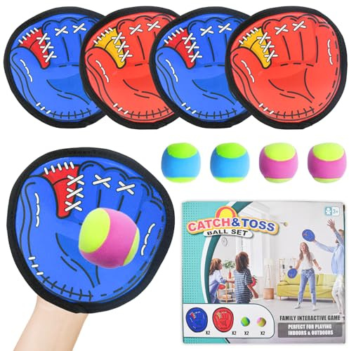 VGECEE Balle Raquette Scratch Jeux, avec 4 Raquettes et 4 Balles, Jouet Plage Jardin Piscine Exterieur Interieur, Jeu Exterieur Enfant Capture Raquettes Balles Jeu de Balles pour 3 + Ans d'enfant