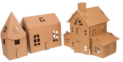 DIYEAH 3 Stück Kinder Papphaus Bastelset Mittlere Größe Robuste Wellpappe Papphäuser Zum Ausmalen Und Kreativen Gestalten Für Kinder Interaktiver Spielspaß Und Feinmotorikförderung