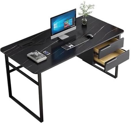 ZENGXJYCQINGJIANG Gaming Desk Minimalist Style PC Desk Workstation for Small Splace, 47.2 Home Office Modern Rock Board Top Writing with 2 Drawers