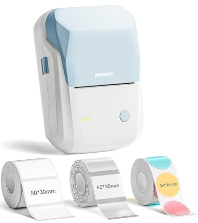 NIIMBOT Etikettendrucker, B1 Bluetooth Etikettiergerät mit Größeres Etikett, Selbstklebendes Aufkleber Druckgröße 20-50 mm Kompatibel mit iOS und Android für Heim, Büro, Hellblau + 3 Etikettenrollen
