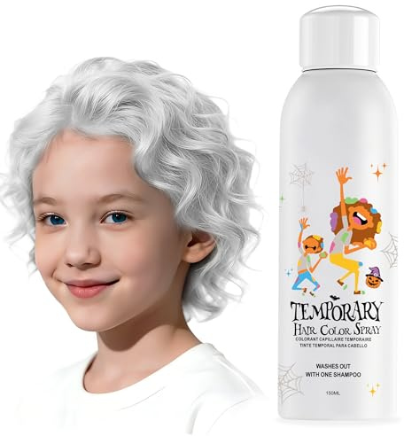 White Temporary Hair Color Spray for Women Men - Instant & Washable Silver Hair Dye for Teens - Quick Styling for Halloween, Cosplay, Costume Party, Christmas - 150ml