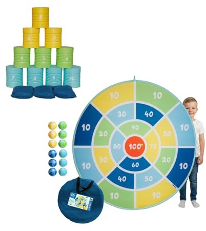 alldoro Set XXL Dart-Scheibe Ø 142 cm & Dosenwerfen, 12 Klettbälle | 2-in-1 Wurfspiel-Set, faltbar wie Strandmuschel, ideal für Kindergeburtstage, Für Kinder ab 3 Jahren, für drinnen & draußen