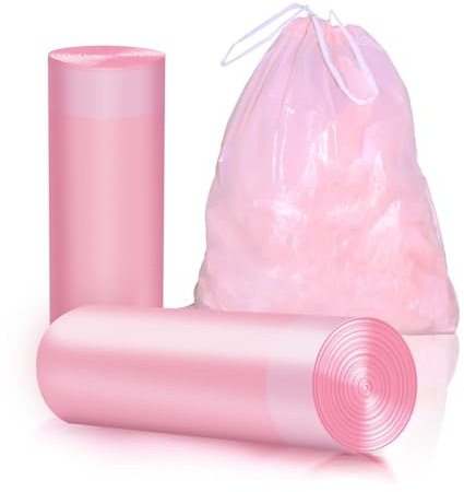 40 Stück 13 Gallon/40-60 Liter Müllbeutel mit Zugband, Extra-starke geruchsneutrale Müllbeutel mit Zugband für Haushalt Büro Küche (Rosa)