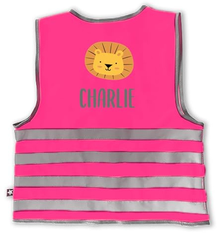 BIENMARQUER - Gilet de Sécurité Fluorescent Personnalisé pour Enfant - Disponible en jaune et rose - Veste avec des bandes réfléchissantes pour une grande visibilité - 3 tailles.