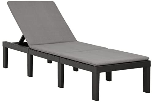 Mandloder Sonnenliege mit Auflage, verstellbare Gartenliege aus robustem Kunststoff Anthrazit, 195x65x32 cm, bequemer Liegestuhl für Terrasse, Pool und Balkon