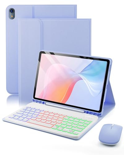 for iPad A16 11th Generation (2025) 11-inch/ iPad 10th Generation (2022) 10.9-inch Case ,with Wireless Bluetooth British Layout Tri-color Keyboard (QWERTY) and Mouse, Magnetic Design Detachable，Purple