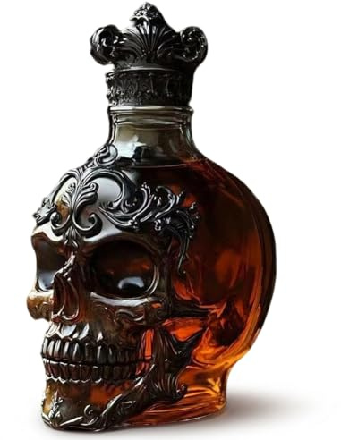 Botella de vino de cristal con cabeza de esqueleto con tapón, regalo para hombres y mujeres, botella de decoración de calavera, regalo para góticos y amantes