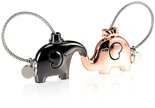 Foonii 1 Paar Schlüsselanhänger, Abnehmbar küssender Elefant Schlüsselring, niedliche Schlüssel Anhänger, Valentinsgruß Geschenk Zink Legierungs glänzende (Gun Schwarz + Rose Gold)